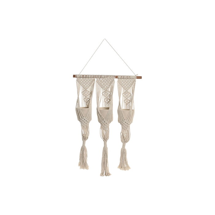 DKD Home Decor Macetero de Algodón y Madera con Macramé