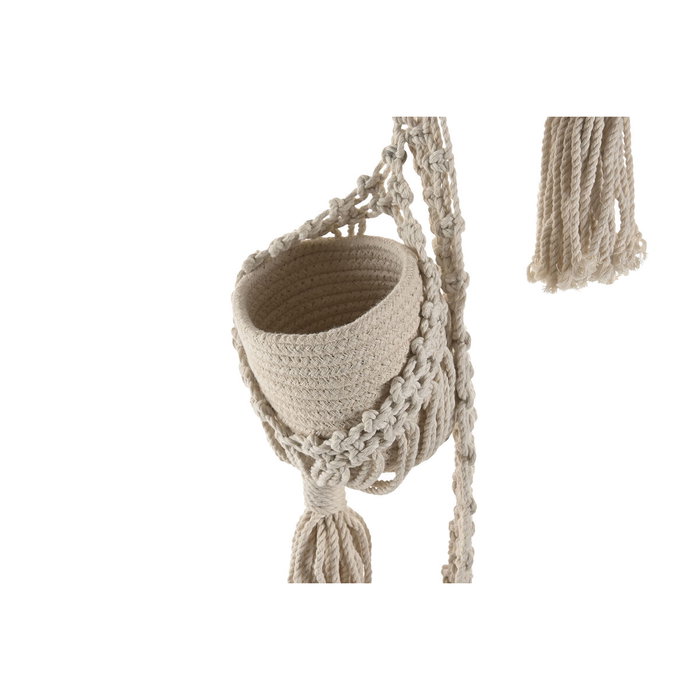 DKD Home Decor Macetero de Algodón y Madera con Macramé
