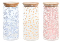 DKD Home Decor Set de 3 Botes de Borosilicato y Bambú 1400ml