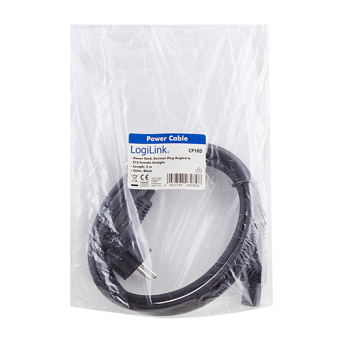 LogiLink Cable de alimentación CEE 7/7 (90°) a IEC C15, negro, 2 m LogiLink Cable de alimentación CEE 7/7 (90°) a IEC C15, negro, 2 m