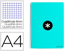 Antartik Cuaderno Espiral A4 Tapa Dura 80 Hojas 90gr Cuadro 4mm Margen Color Menta