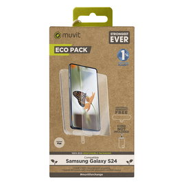 Muvit Pack Funda Recycletek + Protector Pantalla Eco Responsable para Samsung Galaxy S24, Materiales Reciclados, Alta Resistencia 9H