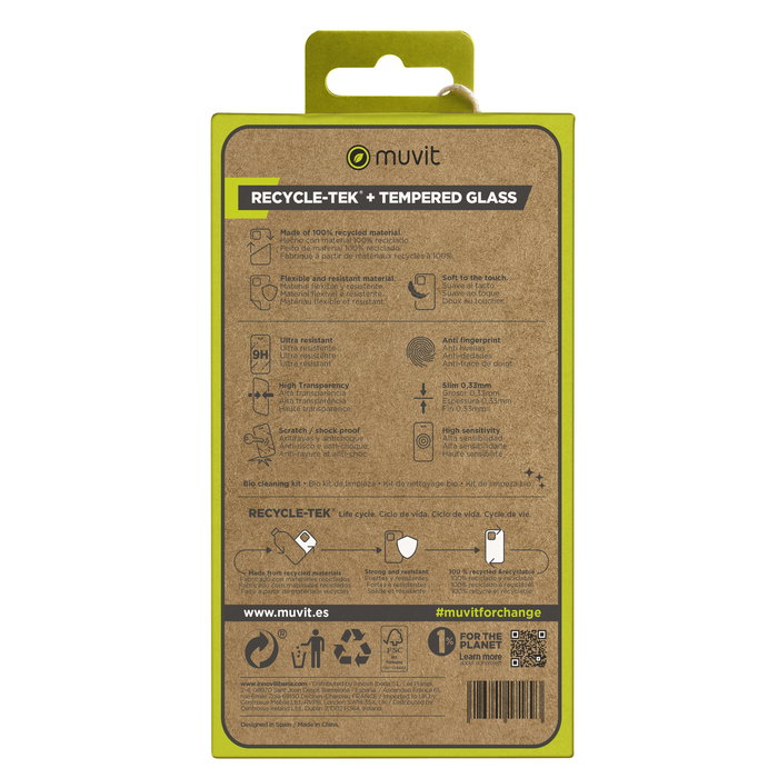 Muvit Pack Funda Recycletek + Protector Pantalla Eco Responsable para Samsung Galaxy S24, Materiales Reciclados, Alta Resistencia 9H
