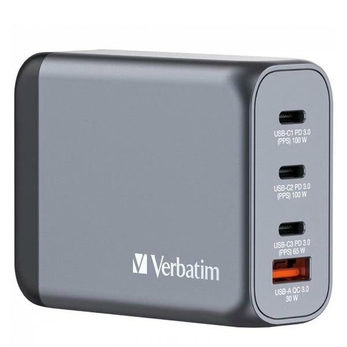 Verbatim GNC-100 Cargador de Pared GaN 100W 4 Puertos (3xUSB-C, 1xUSB-A)