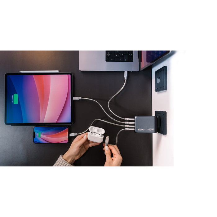 Verbatim GNC-100 Cargador de Pared GaN 100W 4 Puertos (3xUSB-C, 1xUSB-A)