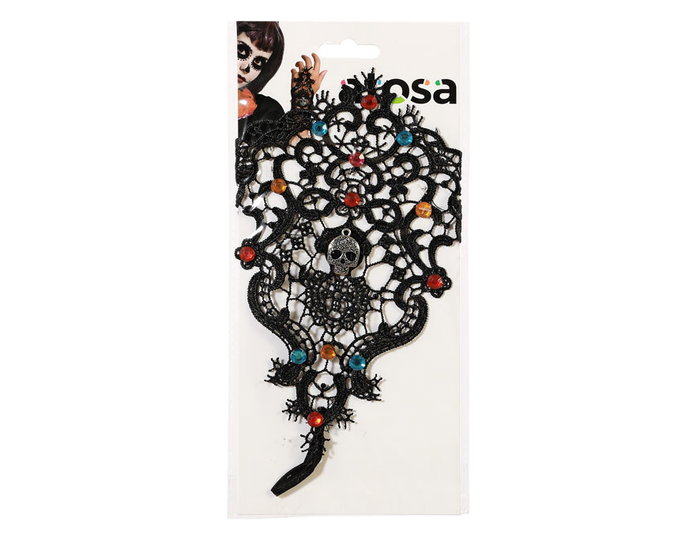 Atosa Guante de Rejilla Negro con Calavera y Pedrería para Muerte Mexicana