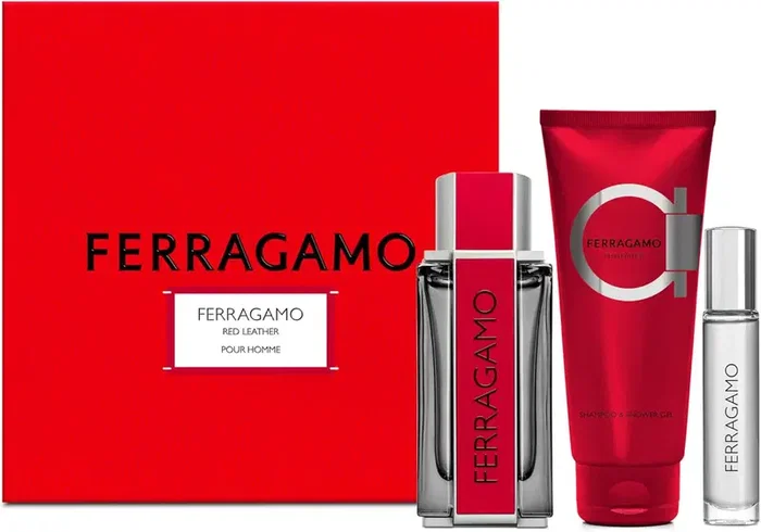 Salvatore Ferragamo Set Red Leather para Hombre, 100 ml + 10 ml + 100 ml