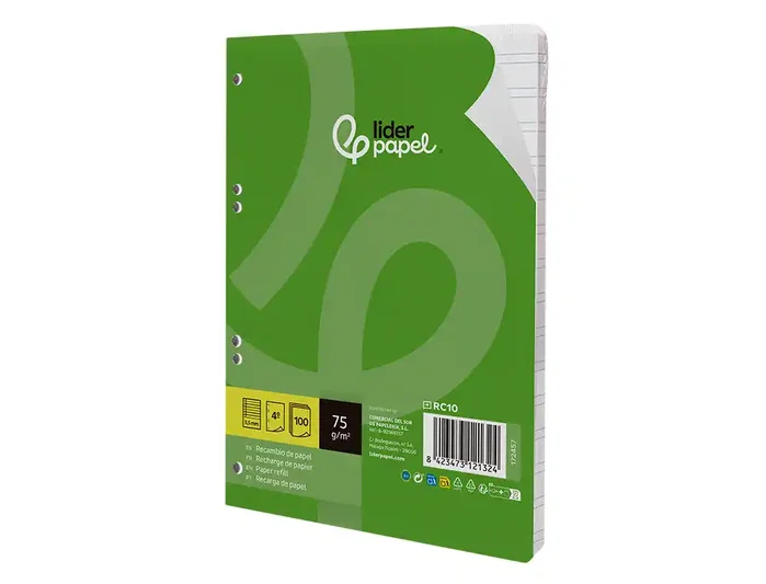 Liderpapel Recambio Din A5 100 hojas 75 g pauta 3,5 mm con margen 6 taladros