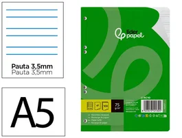 Liderpapel Recambio Din A5 100 hojas 75 g pauta 3,5 mm con margen 6 taladros