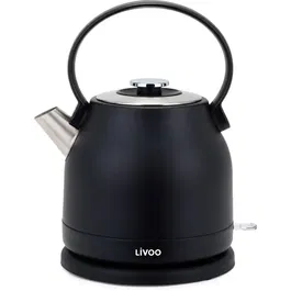 Livoo Hervidor Electrico Retro DOD202N 1.5L 2200W Negro - Base Giratoria 360 Grados, Acero Inoxidable y Apagado Automatico