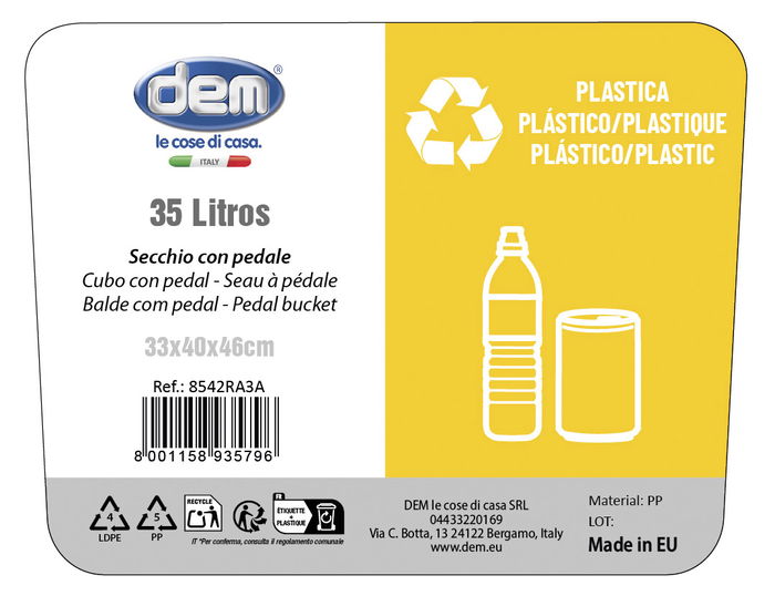 Inde Cubo Con Pedal Ecoponto 35 Lt Plástico 30 cm (Ancho) x 48,5 cm (Alto) x 38,2 cm (Largo) (6 Unidades)