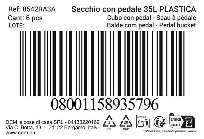 Inde Cubo Con Pedal Ecoponto 35 Lt Plástico 30 cm (Ancho) x 48,5 cm (Alto) x 38,2 cm (Largo) (6 Unidades)