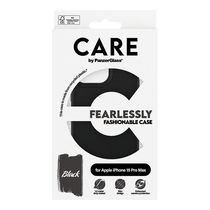 PanzerGlass CARE Fashion Black iPhone 15 Pro Max Funda TPU Negra Protección PanzerGlass CARE Fashion Black iPhone 15 Pro Max Funda TPU Negra Protección