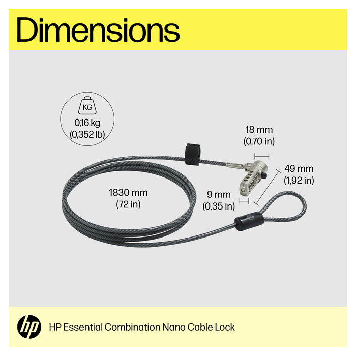 HP Essential Nano Combination Cable Lock 63B31AA
