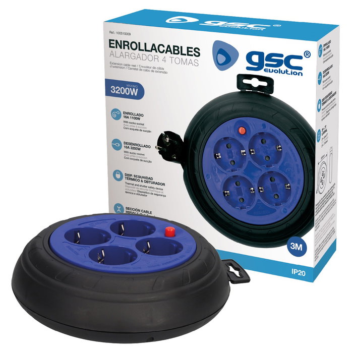 GSC Evolution Enrollacables con 4 enchufes y 3m de cable GSC Evolution Enrollacables con 4 enchufes y 3m de cable