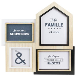 Home Deco Factory Marco para 4 Fotos Madera Blanco y Negro Estilo Decorativo Paredes Medidas 34x1,5x36 cm
