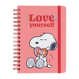 ERIK Cuaderno A5 Love Yourself Snoopy Tapa Dura 90 Hojas con Bolsillo Interior Wire-o Banda Elástica