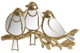 DKD Home Decor Decoración de pared pájaros en resina y espejo dorado
