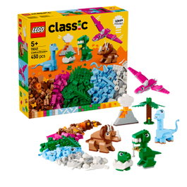 LEGO Classic Set 11041 Dinosaurios Creativos con T. rex, Triceratops, Brontosaurio, Pterosaurio y Volcán - Juguete de Construcción para Niños +5 Años