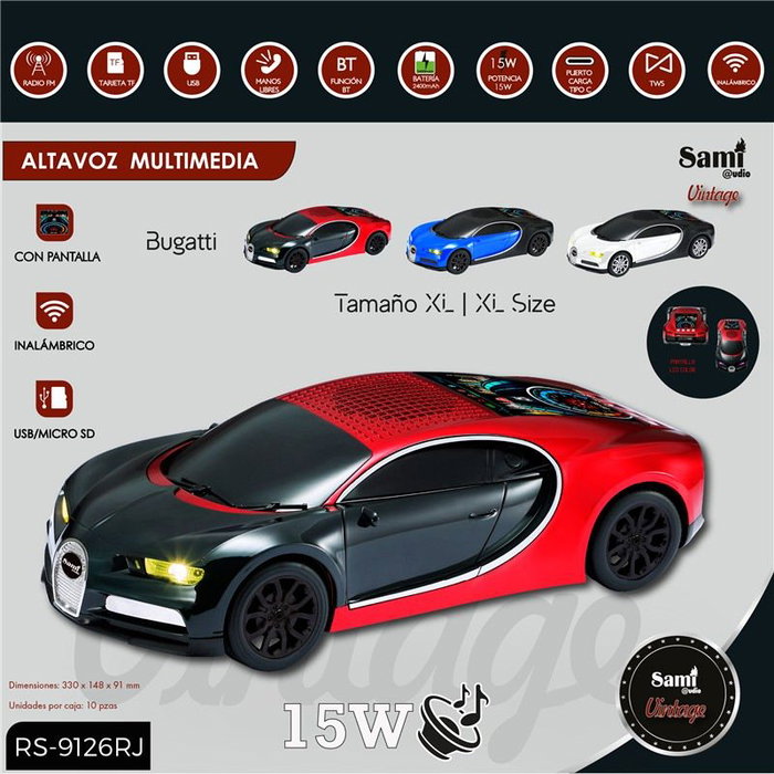 SAMI Altavoz Sami Vintage Bugatti rojo multimedia 15W SAMI Altavoz Sami Vintage Bugatti rojo multimedia 15W
