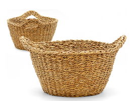 Giftdecor Cesto Asa Redondo Pequeño 8L Alga de Mar Marrón 41 x 34 x 21.5 cm (Set de 6)