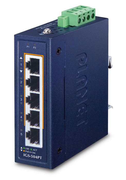 Planet IGS-504PT Switch Industrial 4 Puertos PoE+ Gigabit 802.3at 10/100/1000T + 1 Uplink 10/100/1000T, IP30, -40 a 75ºC, Alimentación 48-54V DC Planet IGS-504PT Switch Industrial 4 Puertos PoE+ Gigabit 802.3at 10/100/1000T + 1 Uplink 10/100/1000T, IP30, -40 a 75ºC, Alimentación 48-54V DC