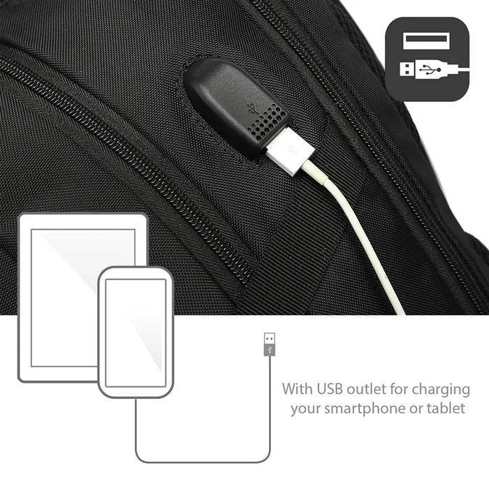 Ewent EW2526 Mochila Portátil hasta 15.6 Pulgadas con Salida USB Carga, Compartimento para Tablet, Panel Acolchado y Correa de Carro - Negro