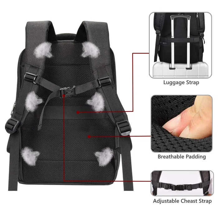 Ewent EW2526 Mochila Portátil hasta 15.6 Pulgadas con Salida USB Carga, Compartimento para Tablet, Panel Acolchado y Correa de Carro - Negro