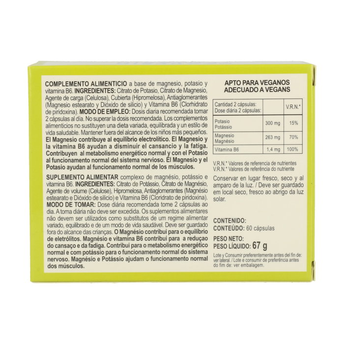 Integralia Magnesio, Potasio y Vitamina B6 60 cápsulas Integralia Magnesio, Potasio y Vitamina B6 60 cápsulas