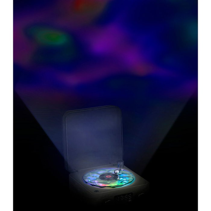 Basics Altavoz Bluetooth Tocadiscos con Reloj, Ruido Blanco y Luz RGB, 14x15x7 cm