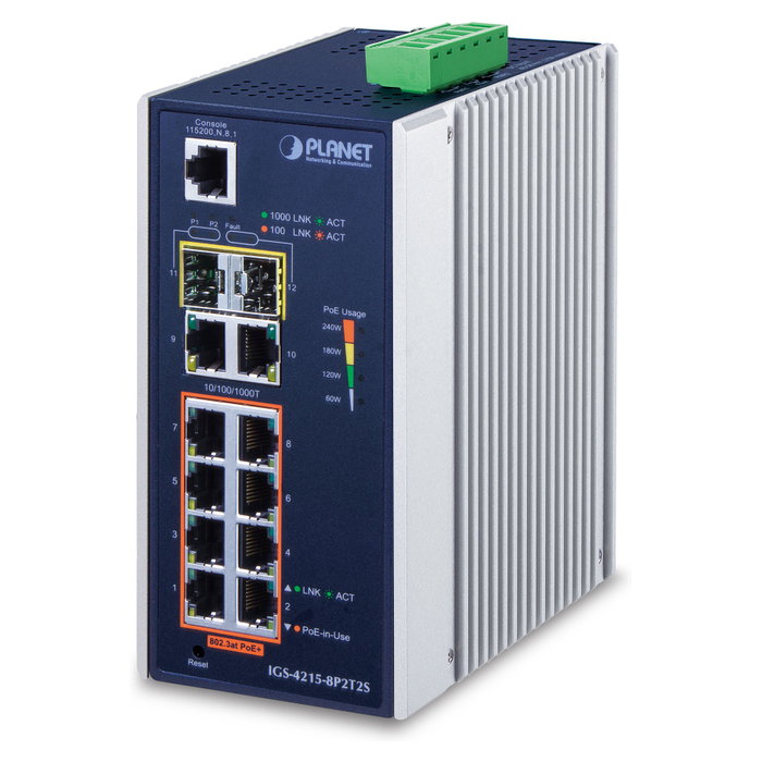 Planet IGS-4215-8P2T2S Switch Industrial 8 Puertos PoE+ Gigabit y 2 SFP
