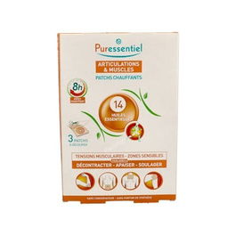 PURESSENTIEL Articulaciones Y Musculos Con Calor 14 Ae 3 Parches - Parche Adhesivo con Calor para Relajar y Calmar Zonas Sensibles y Tensiones Musculares con 14 Aceites Esenciales