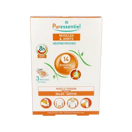 PURESSENTIEL Articulaciones Y Musculos Con Calor 14 Ae 3 Parches - Parche Adhesivo con Calor para Relajar y Calmar Zonas Sensibles y Tensiones Musculares con 14 Aceites Esenciales