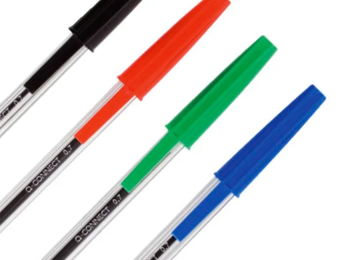 Q-connect Bolígrafo Transparente Negro Medio KF26040 Tinta a Base de Aceite Punta 1mm Trazo 0.4mm Suavidad Escritura