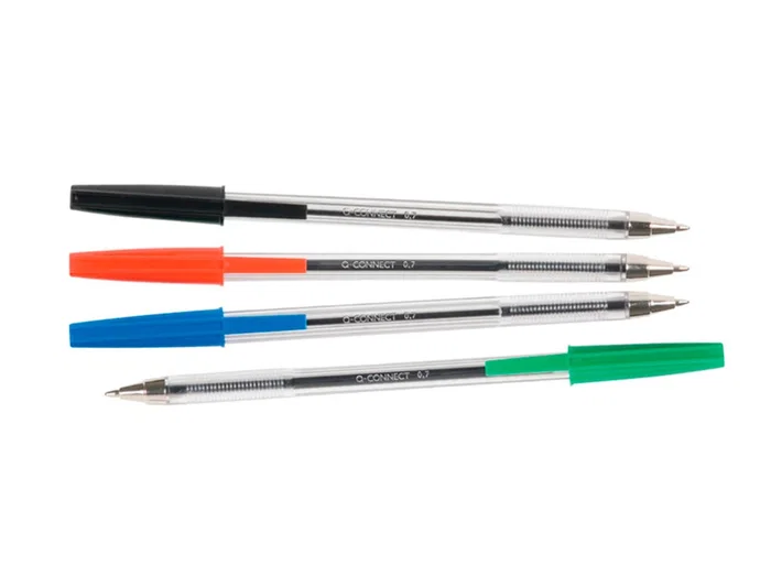 Q-connect Bolígrafo Transparente Negro Medio KF26040 Tinta a Base de Aceite Punta 1mm Trazo 0.4mm Suavidad Escritura
