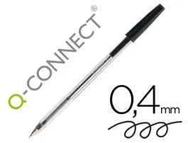Q-connect Bolígrafo Transparente Negro Medio KF26040 Tinta a Base de Aceite Punta 1mm Trazo 0.4mm Suavidad Escritura