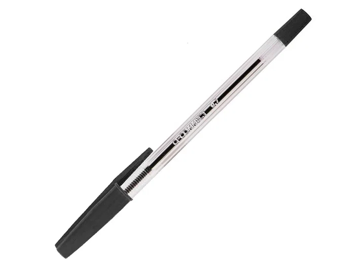 Q-connect Bolígrafo Transparente Negro Medio KF26040 Tinta a Base de Aceite Punta 1mm Trazo 0.4mm Suavidad Escritura