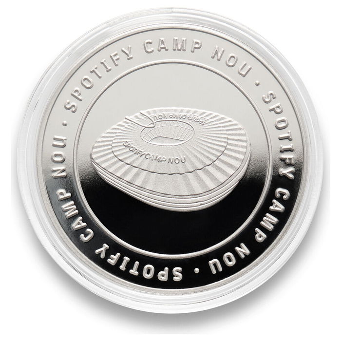 FC Barcelona Moneda Conmemorativa Spotify Camp Nou Oficial Coleccionista Zamak Baño Dorado Caja