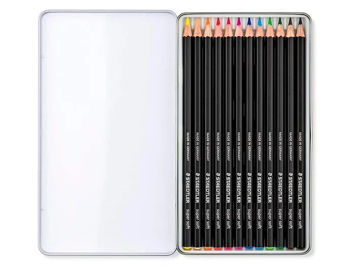 Staedtler Lápices de Colores Super Soft Caja Metal 12 Colores Surtidos