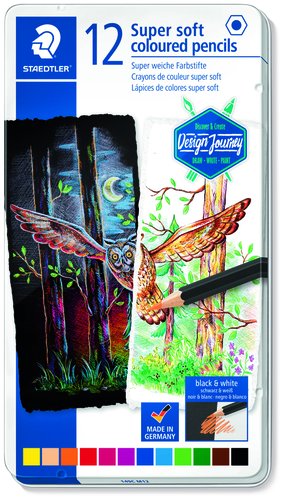 Staedtler Design Journey Super Soft Lápices de Colores, Estuche de Metal de 12 Colores Surtidos