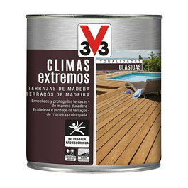 V33 Protector de Terrazas de Madera Climas Extremos Teca - 750 ml, Antideslizante para Terrazas y Piscina, Alta Resistencia UV, Agua y Grasa