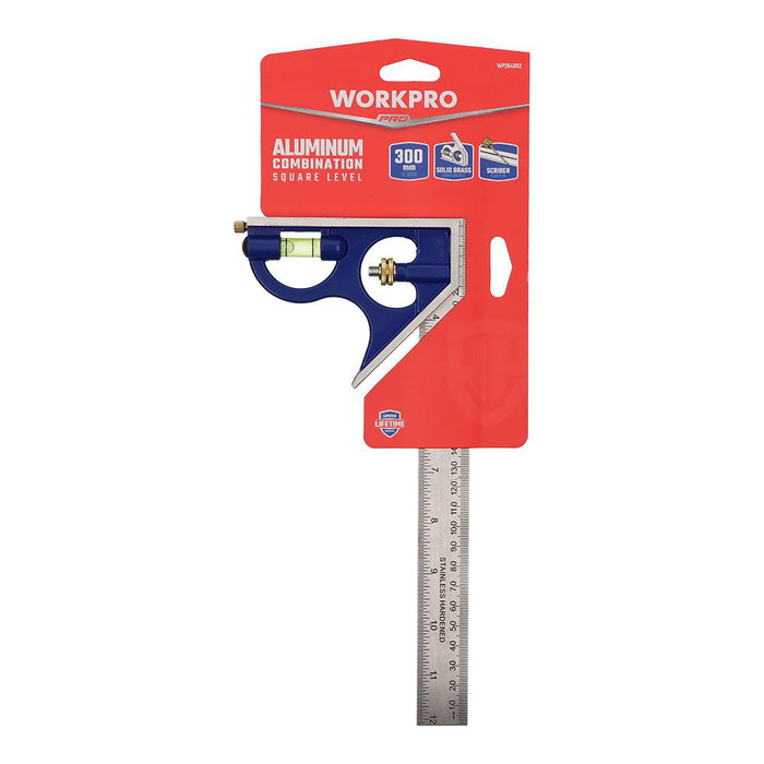 Workpro Escuadra combinada 300 mm Aluminio fundido a presión Desmontable Burbuja acrílica Graduaciones en mm y pulgadas