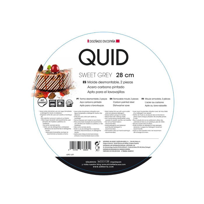 Molde Redondo Desmontable Acero Pintado Sweet Grey Quid 28x6,8 cm (8 Unidades)