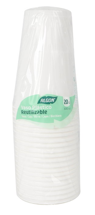 Algon Set 20 Vasos Blancos 300 cc - Ø 7.5 cm x 11 cm (24 Unidades)