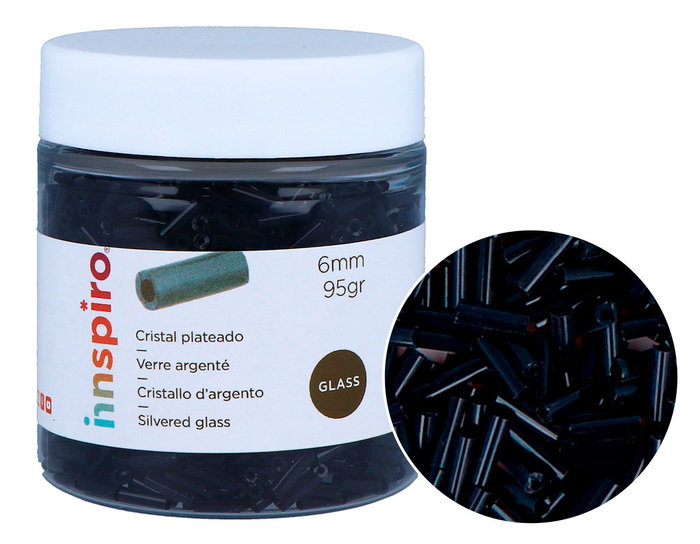 Innspiro Rocalla de Vidrio Cilindro Plateado Negro 1,80x6mm 95g Innspiro Rocalla de Vidrio Cilindro Plateado Negro 1,80x6mm 95g