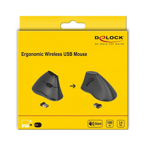 DeLOCK 12622 Ratón Ergonómico Vertical Inalámbrico Negro