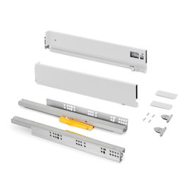 Emuca Cajón exterior Vertex Push Sincro con regulación 3D de altura 93mm , 40kg, profundidad 350mm, Acero, Pintado blanco