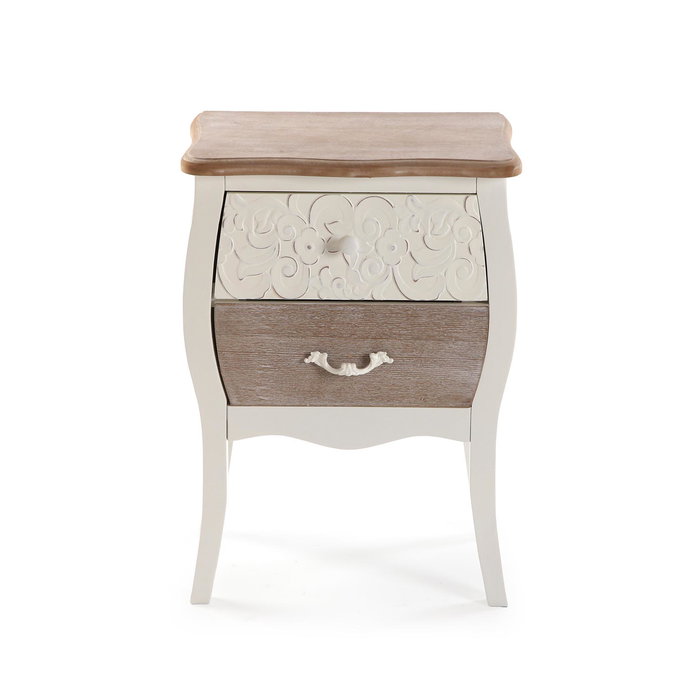 Versa Mesita Noche Rústica Blanca 2 Cajones 30 x 62.5 x 44 cm Madera MDF Pino