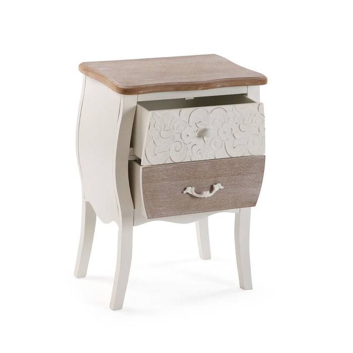 Versa Mesita Noche Rústica Blanca 2 Cajones 30 x 62.5 x 44 cm Madera MDF Pino