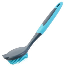 Je cherche une Idee Cepillo Lavar Platos Antirayaduras con Mini Rascador y Cerdas de Silicona Higiénico Ergonómico Duradero 24x5 cm